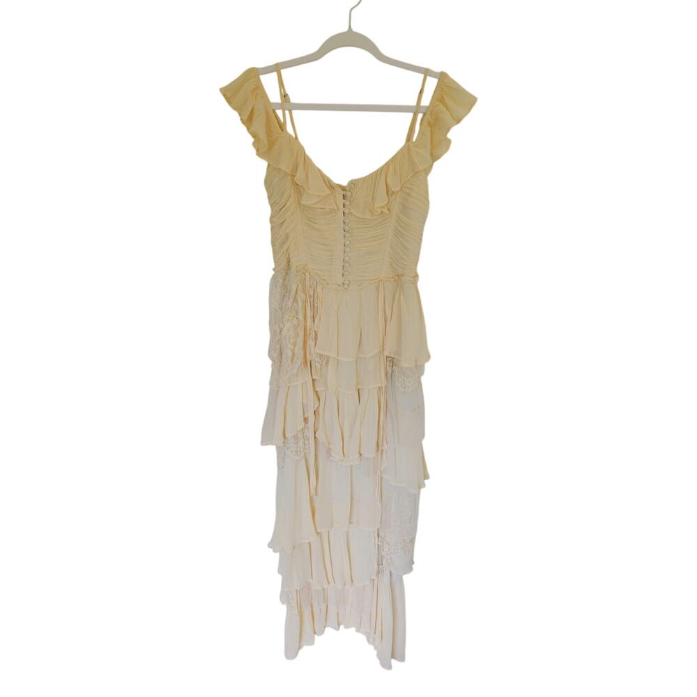 By Anthropologie Corset Tiered Lace Ruffle Maxi in Ivory Dress Medium $268 - Picture 3 of 7